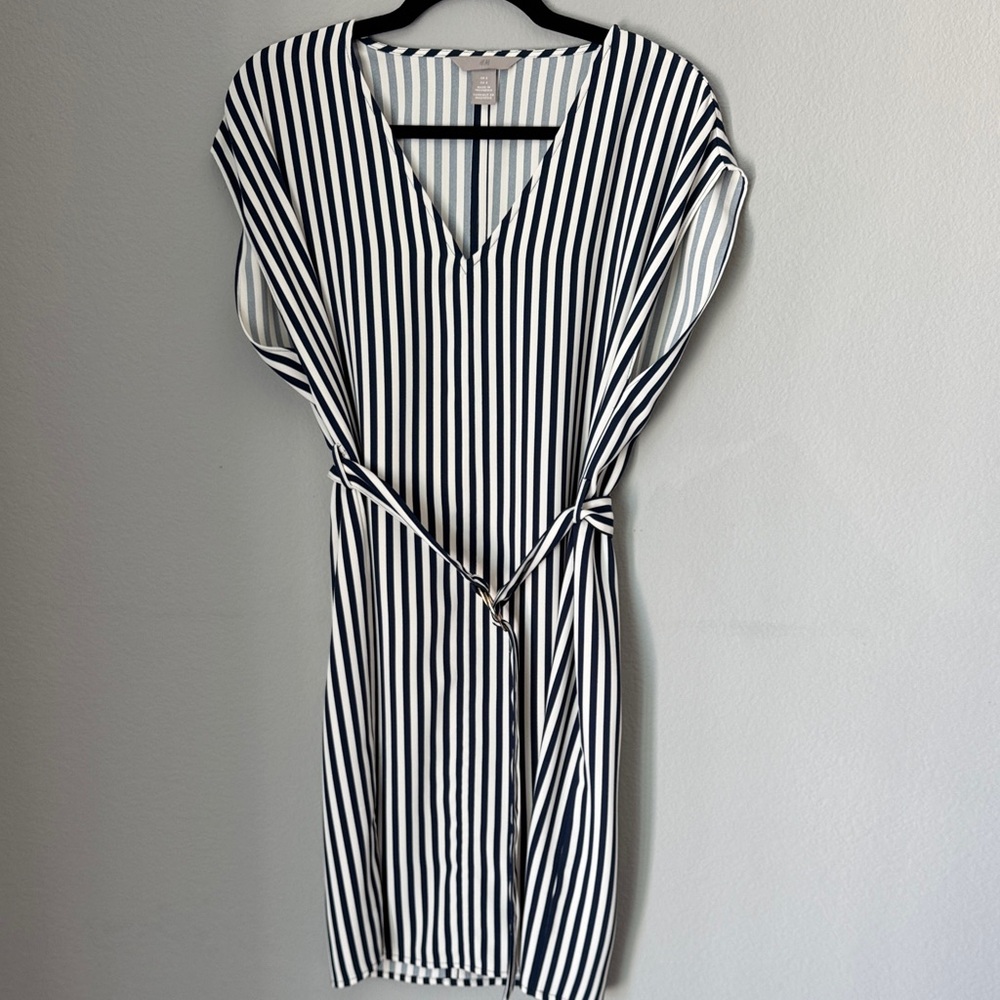 H&M Black and White Striped Midi Dress